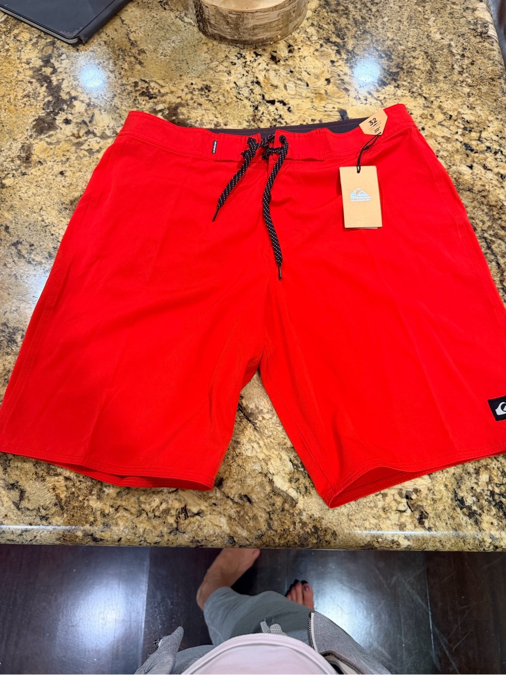 Quiksilver Men's Bright Red Boardshorts with Black Drawstring